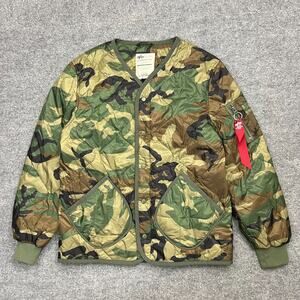 Alpha Industries Bomber Jacket Mens Large Green Camo Lightweight Liner Jacket